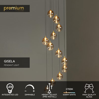 Lucide GISELA - Pendant light - Ø 61 cm - LED Dim. - 12x3,5W 2700K - Amber | Premium